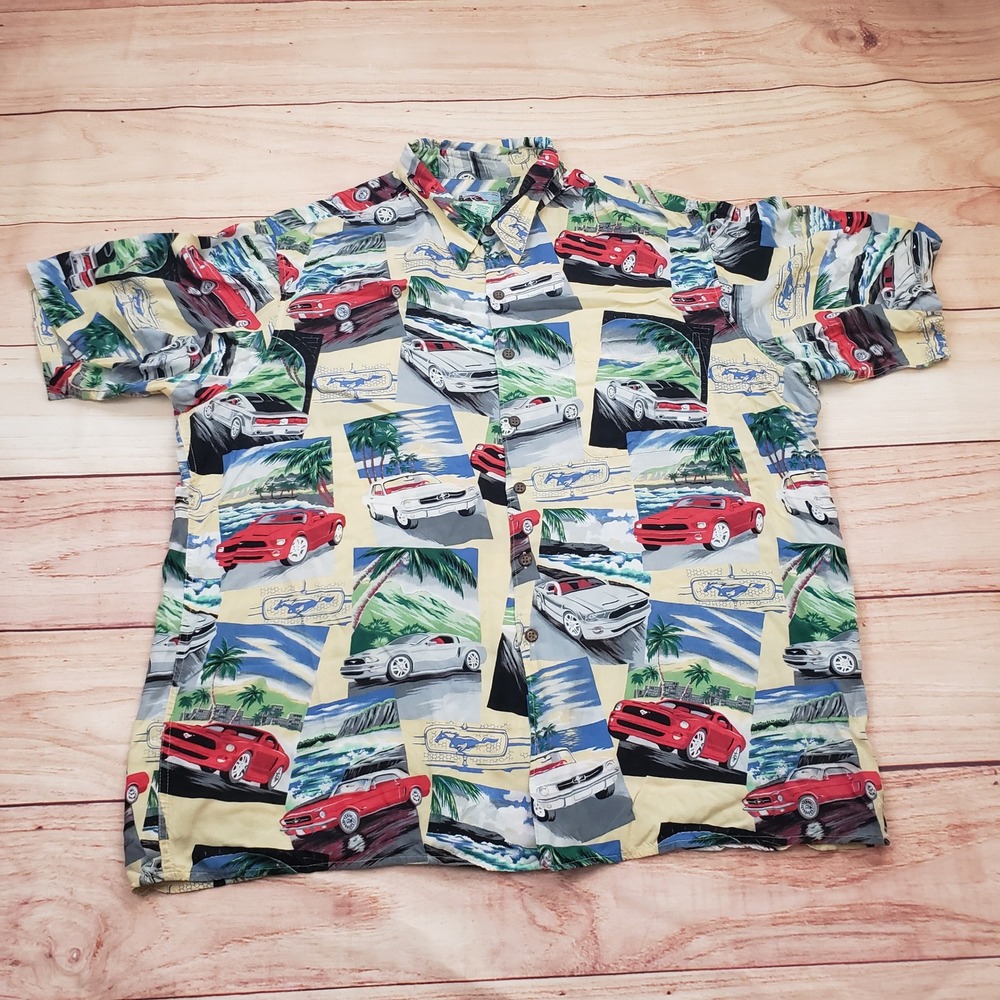 Reyn Spooner Shirt Mens XXL Multicolor Ford Mustang Hawaiian Camp Short Sleeve